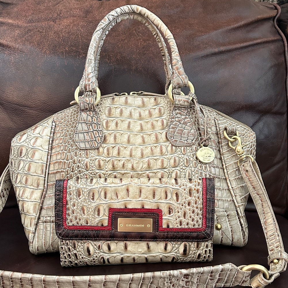 Brahmin Tyler Prosecco Melbourne Satchel w/ Coordinating Wallet